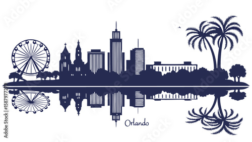 Orlando florida skyline silhouette vector illustration with reflection for travel and tourism design