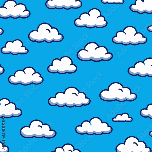 Seamless pattern featuring floating white clouds against a blue sky backdrop