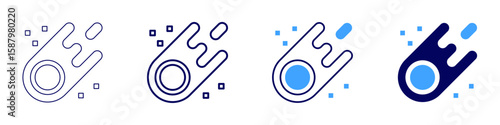 Comet icon in 4 different styles. Thin Line, Line, Bold Line, Duotone. Duotone style. Editable stroke