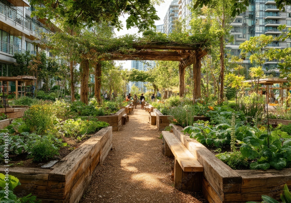 Community garden flourishing in urban residential area Community garden flourishing in urban residential area