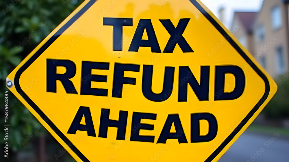 Fototapeta premium State Authorization Caution Sign Tax Refund Ahead Official