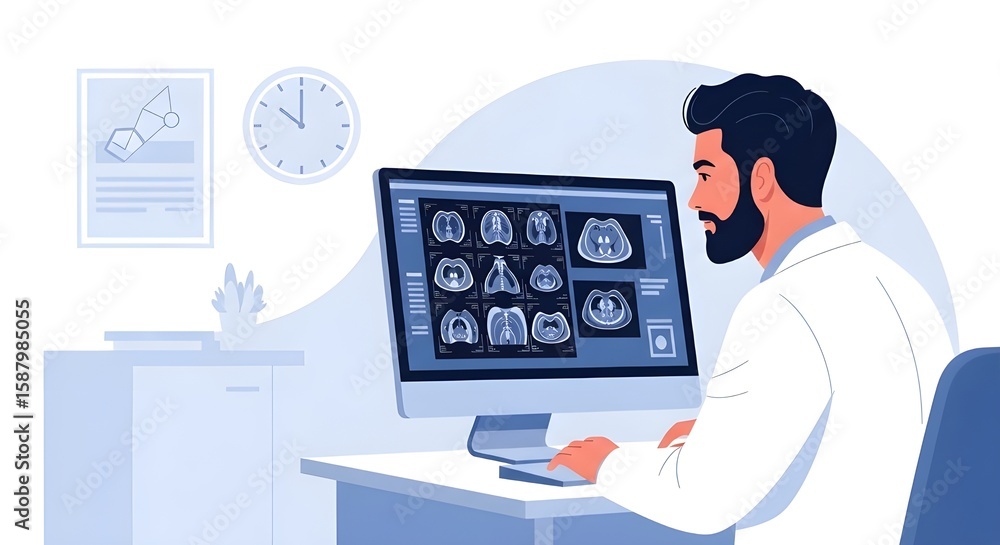 Doctor viewing medical scans on computer Doctor viewing medical scans on computer