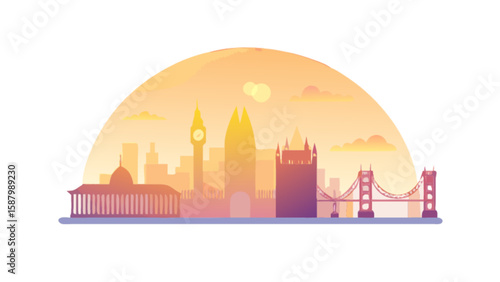 London skyline vector illustration of city landmarks big ben tower bridge and urban architecture silhouette design