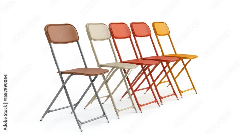 Fototapeta premium 3d render lineup of folding chairs on white background