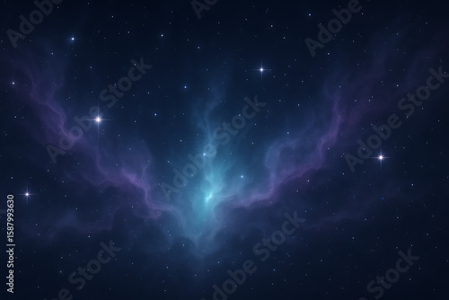 Symmetrical Purple Nebula with Starfield Background
