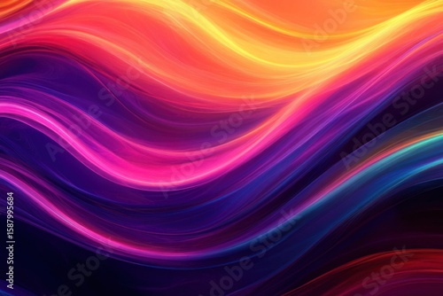 Thin multicolored wavy lines, abstract background design with motion and glow