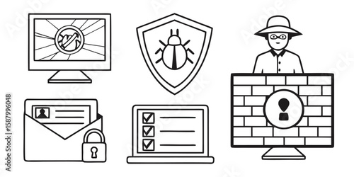 Computer security icons digital protection concepts vector