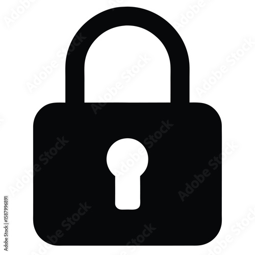 A minimalist silhouette of a padlock, a clear icon for security, locking, and privacy.