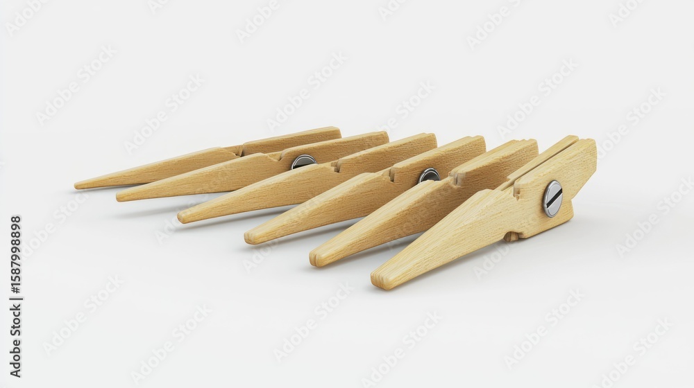 3d render lineup of clothespins on white background 3d render lineup of clothespins on white background