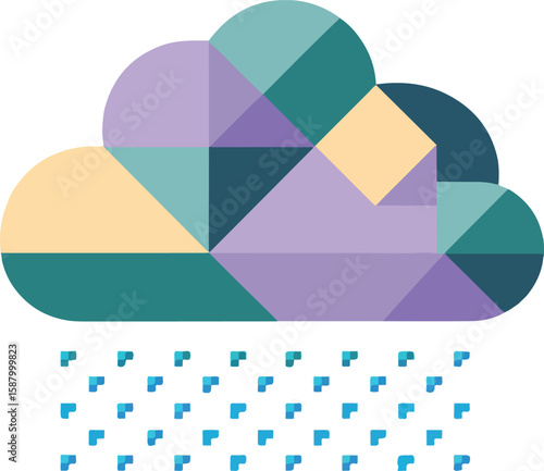 Geometric cloud raining blue shapes flat design illustration