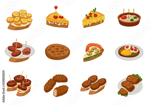 Assorted colorful tapas on white offering a variety of textures and flavors