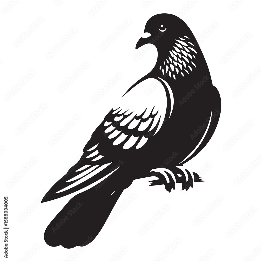 Obraz premium siting pigeon Silhouette Vector Art and Graphic vector black color silhouette , white background 