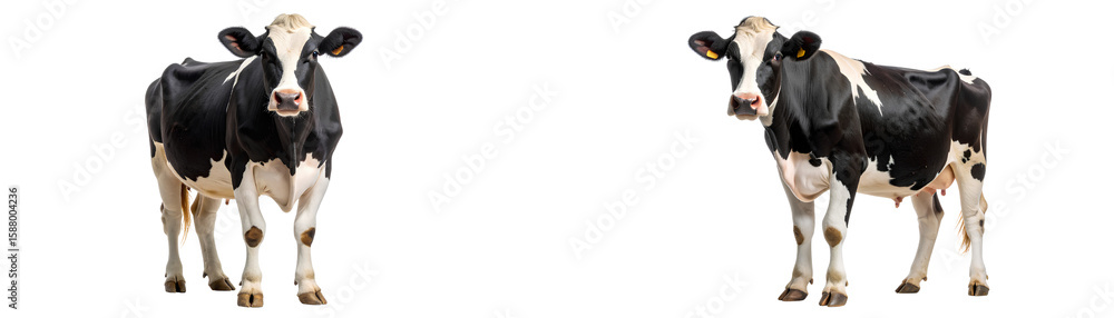 Set of Black and White Cow Facing Forward, Upright Pose, Clean Studio Shot on Transparent Background PNG Set of Black and White Cow Facing Forward, Upright Pose, Clean Studio Shot on Transparent Background PNG