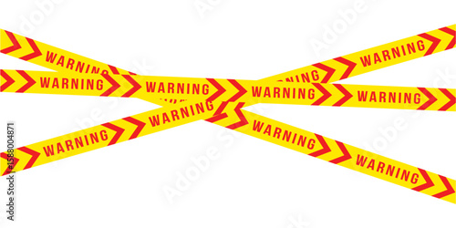 Yellow police tape with danger, stop, and warning signs, emergency situation, restricted access concept icon in eps 10.