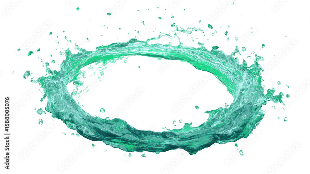 Obraz premium Circular splash of green water, vibrant and energetic, isolated on a white background.