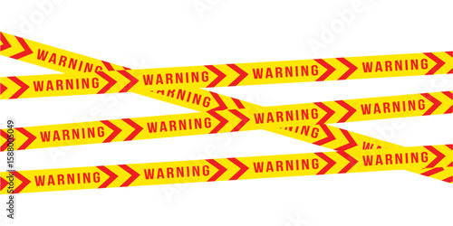 Yellow police tape with danger, stop, and warning signs, emergency situation, restricted access concept icon in eps 10.