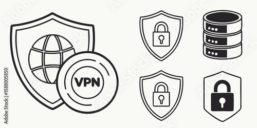 Security data protection shield globe vpn lock icons vector