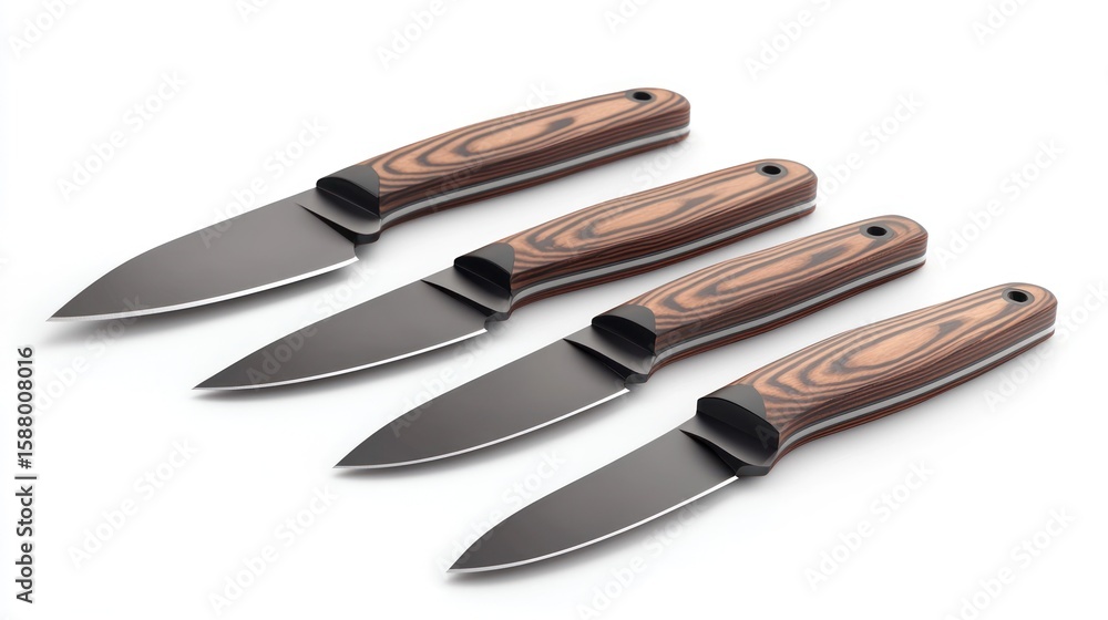 Fototapeta premium 3D lineup of kitchen knives on white background