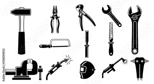 Blacksmith tools and equipment in detailed vector style illustration  