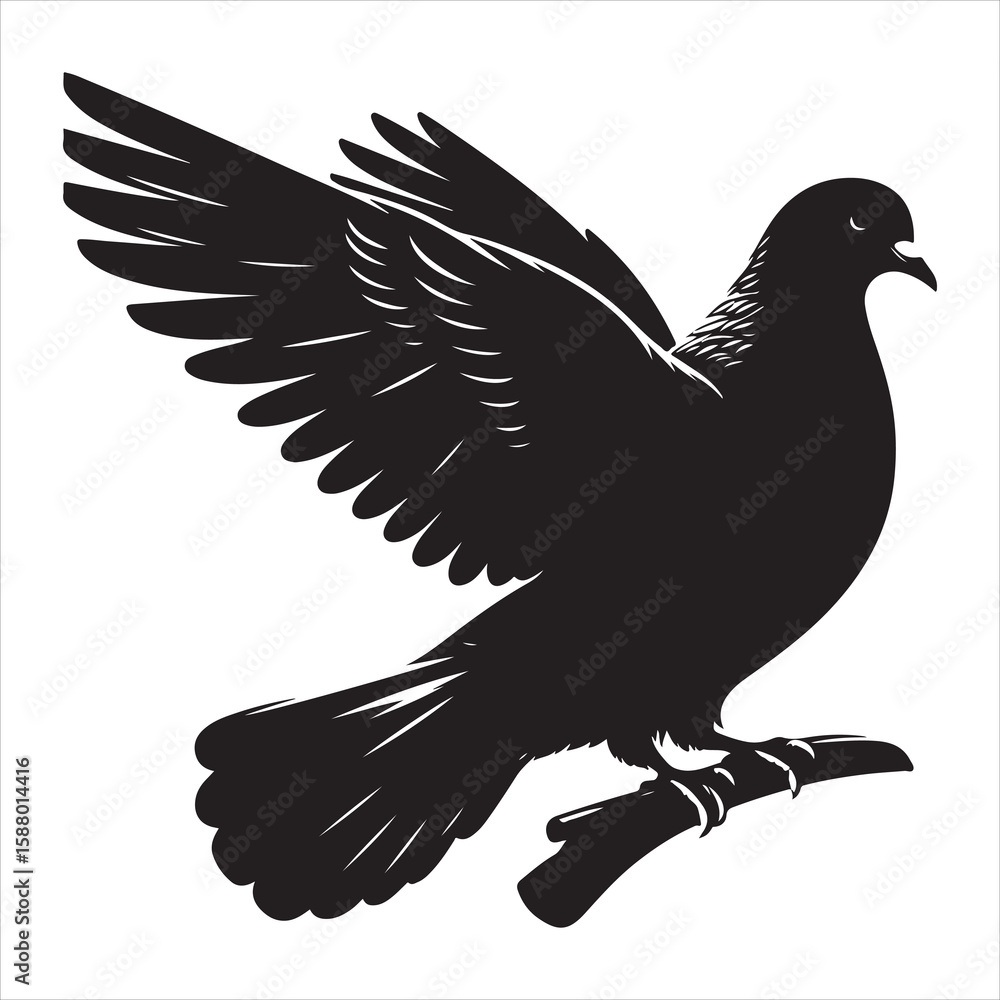 Fototapeta premium siting pigeon Silhouette Vector Art and Graphic vector black color silhouette , white background 