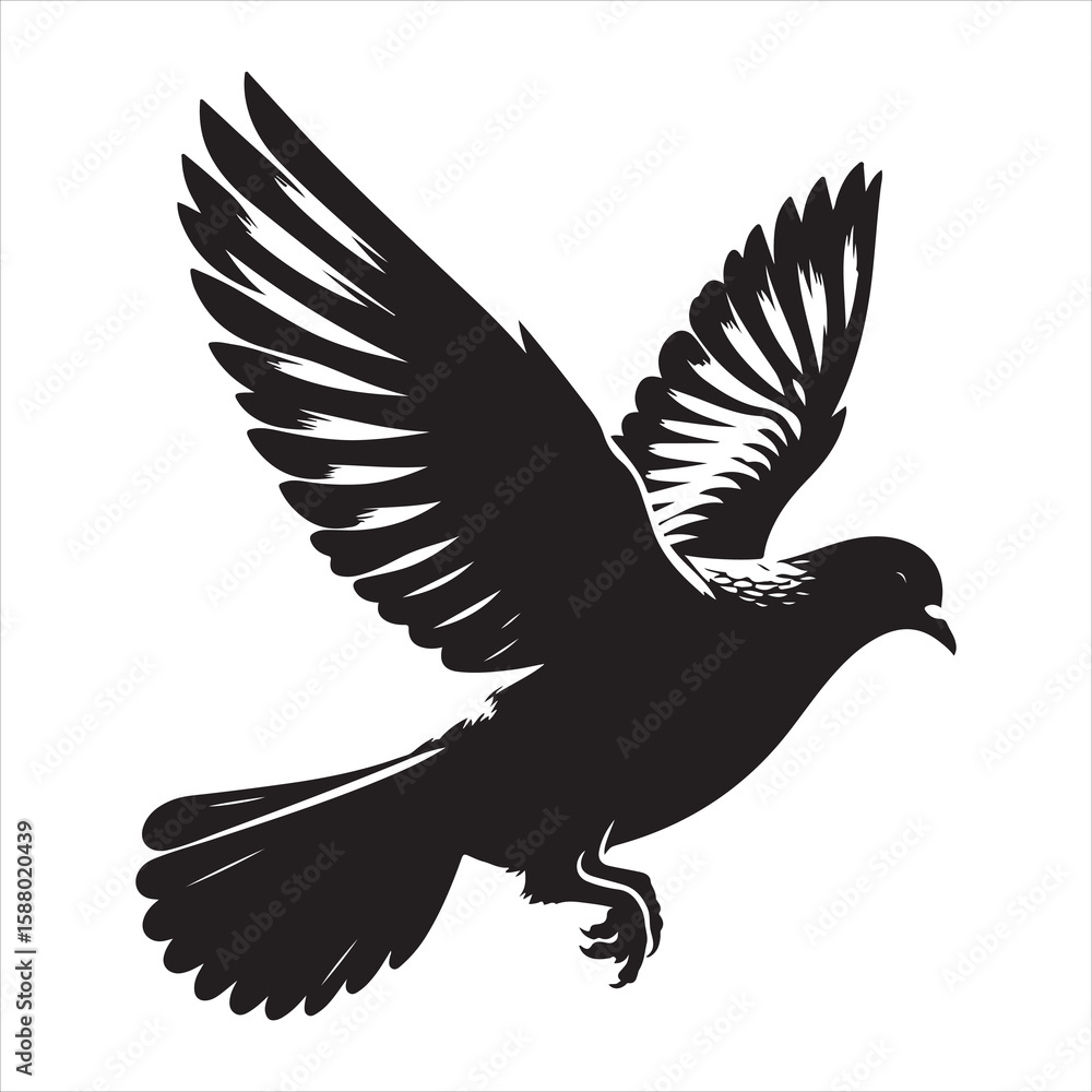 Obraz premium siting pigeon Silhouette Vector Art and Graphic vector black color silhouette , white background 