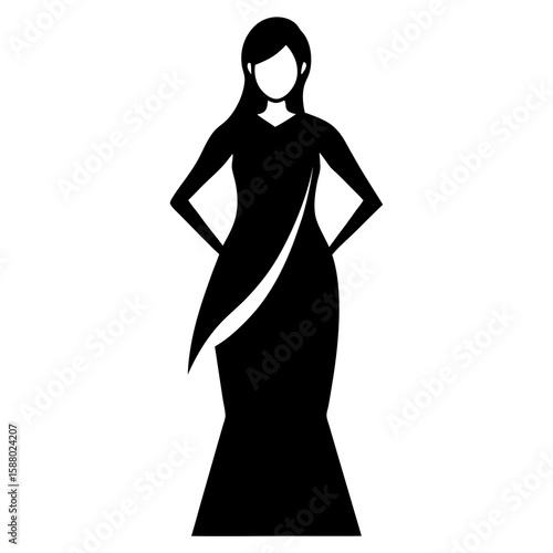 Elegant silhouette of a woman gracefully adorned in a traditional indian sari