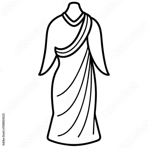 Elegant line art illustration of a traditional indian sari with flowing folds