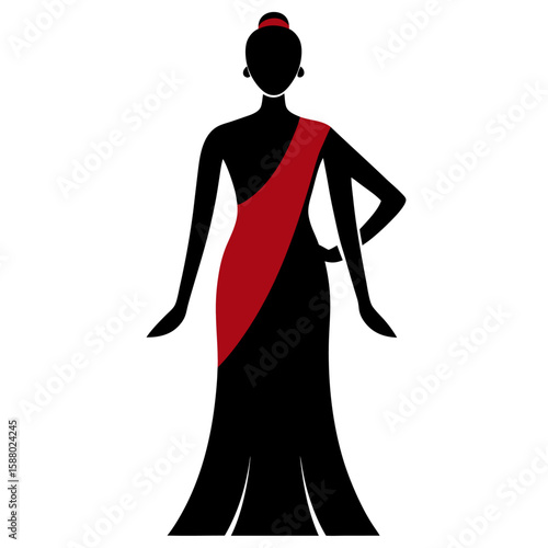 Elegant silhouette of a woman gracefully wearing a traditional indian sari