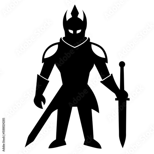 Medieval knight silhouette in full armor ready for battle