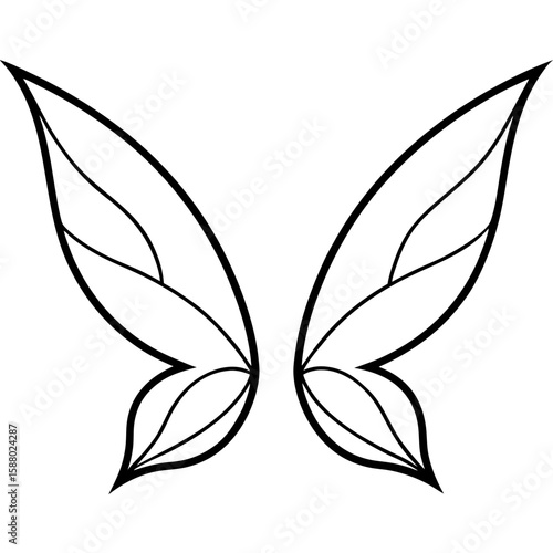 Delicate line art illustration of fairy wings with intricate vein details