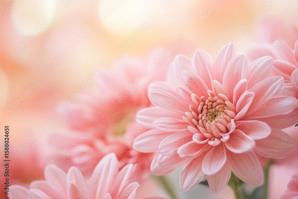 Fototapeta premium Soft-focused background with crisp pink chrysanthemum details, peaceful floral shot