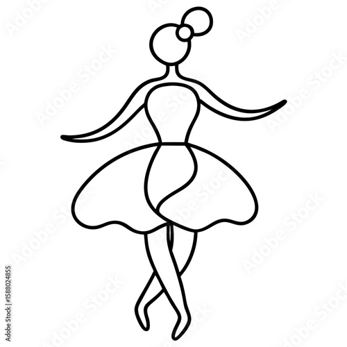 Elegant line art of a ballerina in a tutu with flowing ribbons