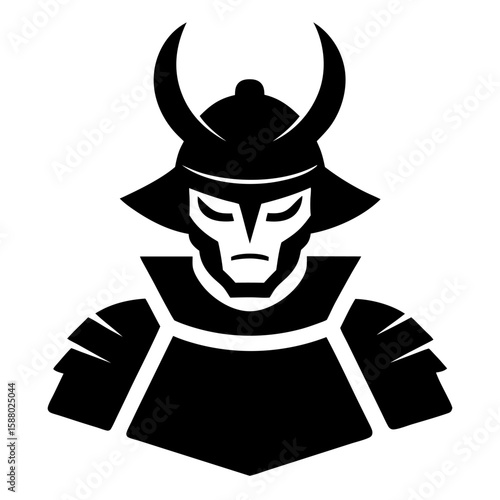 Striking silhouette of traditional japanese samurai armor with helmet