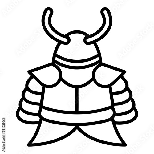 Detailed line art illustration of traditional japanese samurai armor with intricate plates and cord