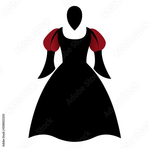 Elegant renaissance gown silhouette with dramatic puffed sleeves and flowing skirt