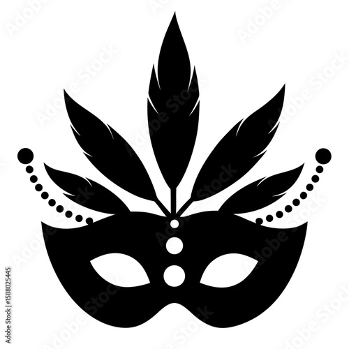 Elegant mardi gras mask silhouette adorned with decorative feathers