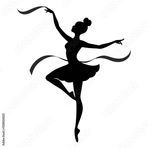 Elegant ballerina silhouette in pointe shoes with tied ribbons graceful dance pose