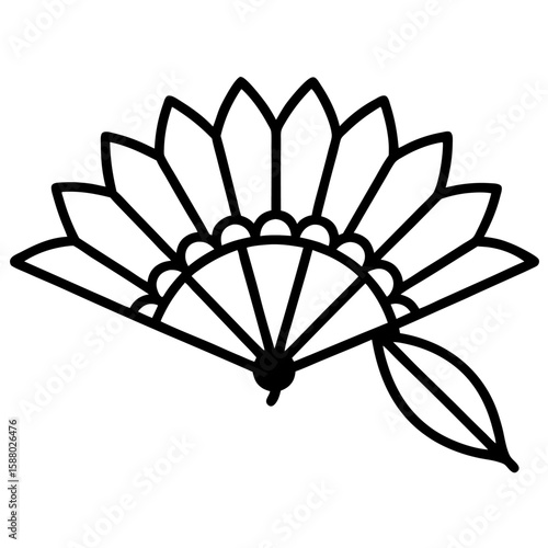 Elegant line art masquerade fan with intricate lace details for events