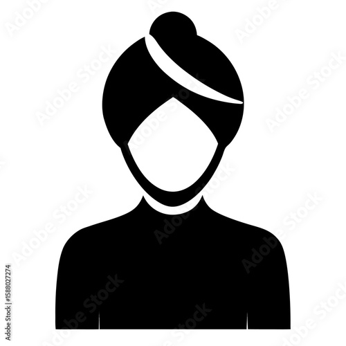 Black silhouette of a person wearing a traditional turban facing forward
