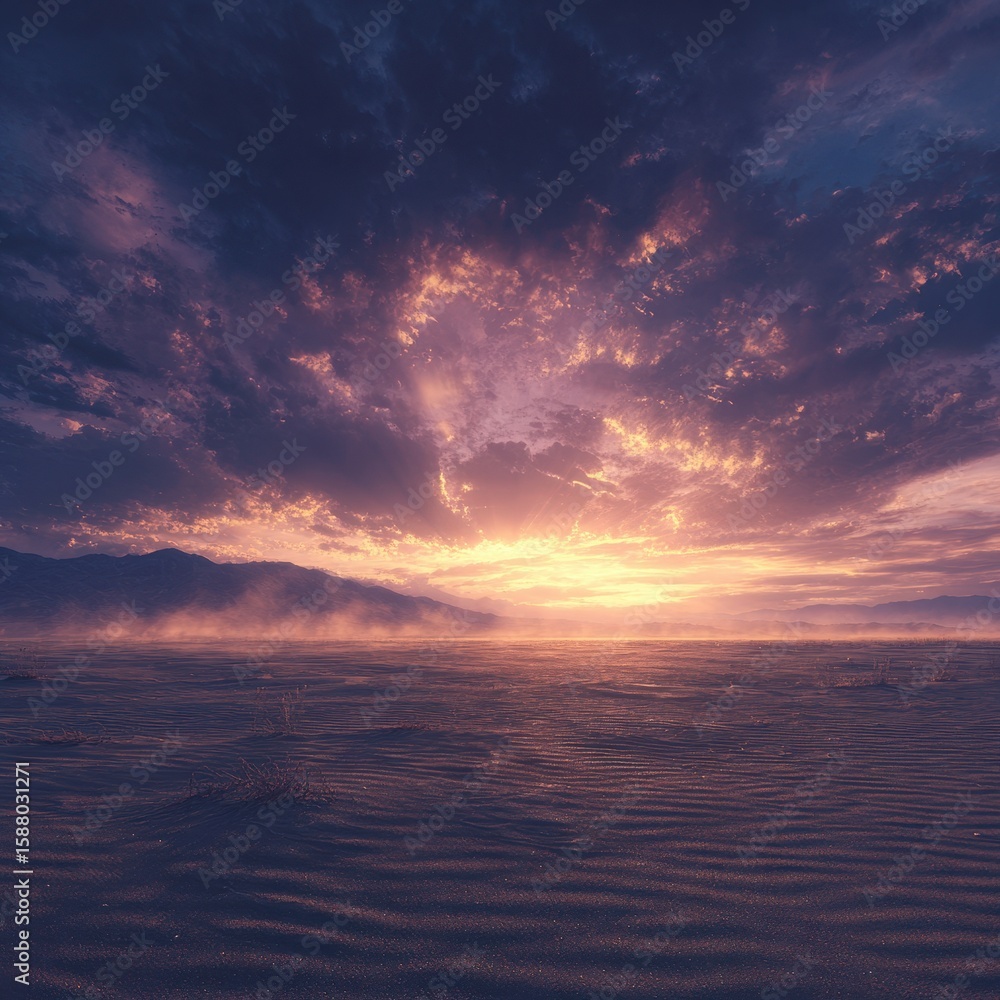 Fototapeta premium Vast desert landscape at sunset (1)