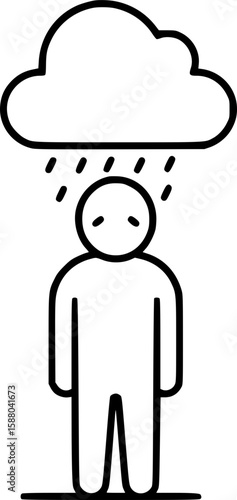 A classic symbol of emotional despair and doom. The lonely figure of a person under a personal storm cloud pouring rain reflects deep sadness and despondency.