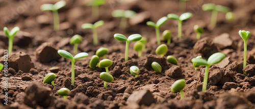 Growing Young Green Seedlings Emerging from Fertile Soil in a Natural Outdoor Garden, Close-up View of New Life and Sustainable Agriculture