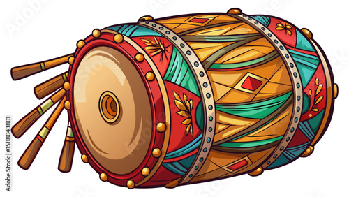 native hand-made drum for music isolated on white or transparent 