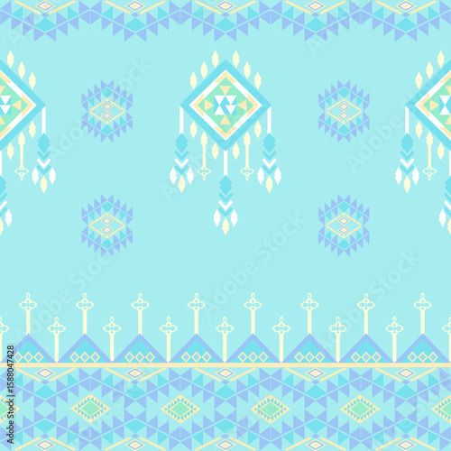 Wallpaper Mural Light blue ethnic boho seamless pattern. Native ethnic pattern. Aztec style. Tribal pattern. Folk motif. Ideas for wallpaper, textiles, wrapping, and web page backgrounds. Torontodigital.ca