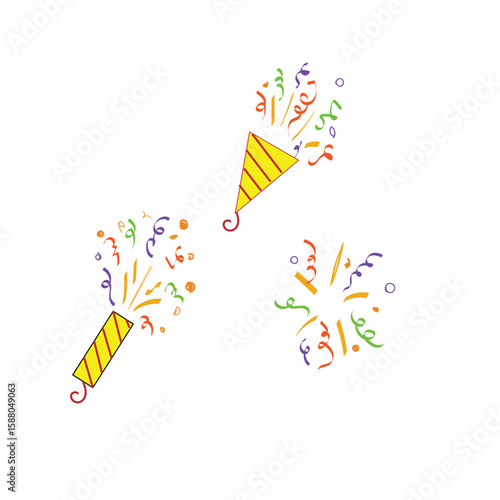 Party popper cone set explosion confetti illustration on white background vector illustration Colorful Confetti