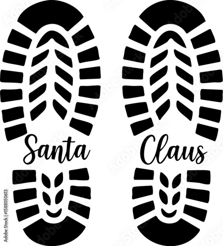 Christmas Santa Claus boot print vector illustration. Festive footprint design for holiday decorations, crafts, kids' games, stencils, or Santa trail on Christmas Eve.