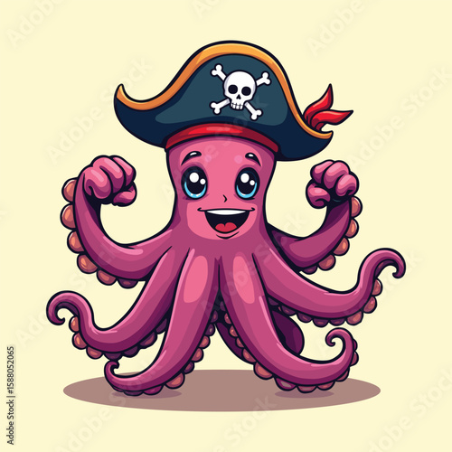 Happy Pirate Octopus with Eye Patch