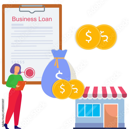 Girl getting business loan Illustration