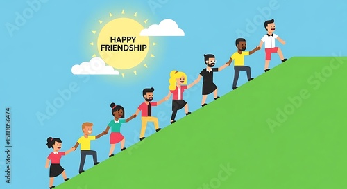 Group of Friends Climbing a Hill