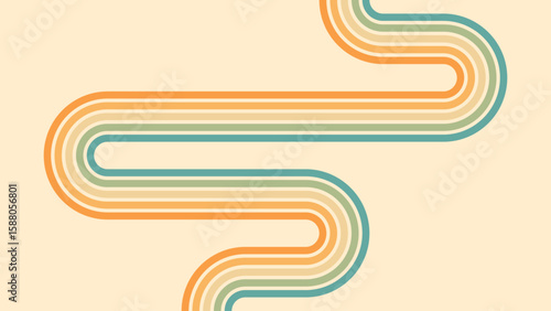 Abstract background of rainbow groovy Wavy Line design in 1970s Hippie Retro style. Vector pattern ready to use for cloth, textile, wrap and other.